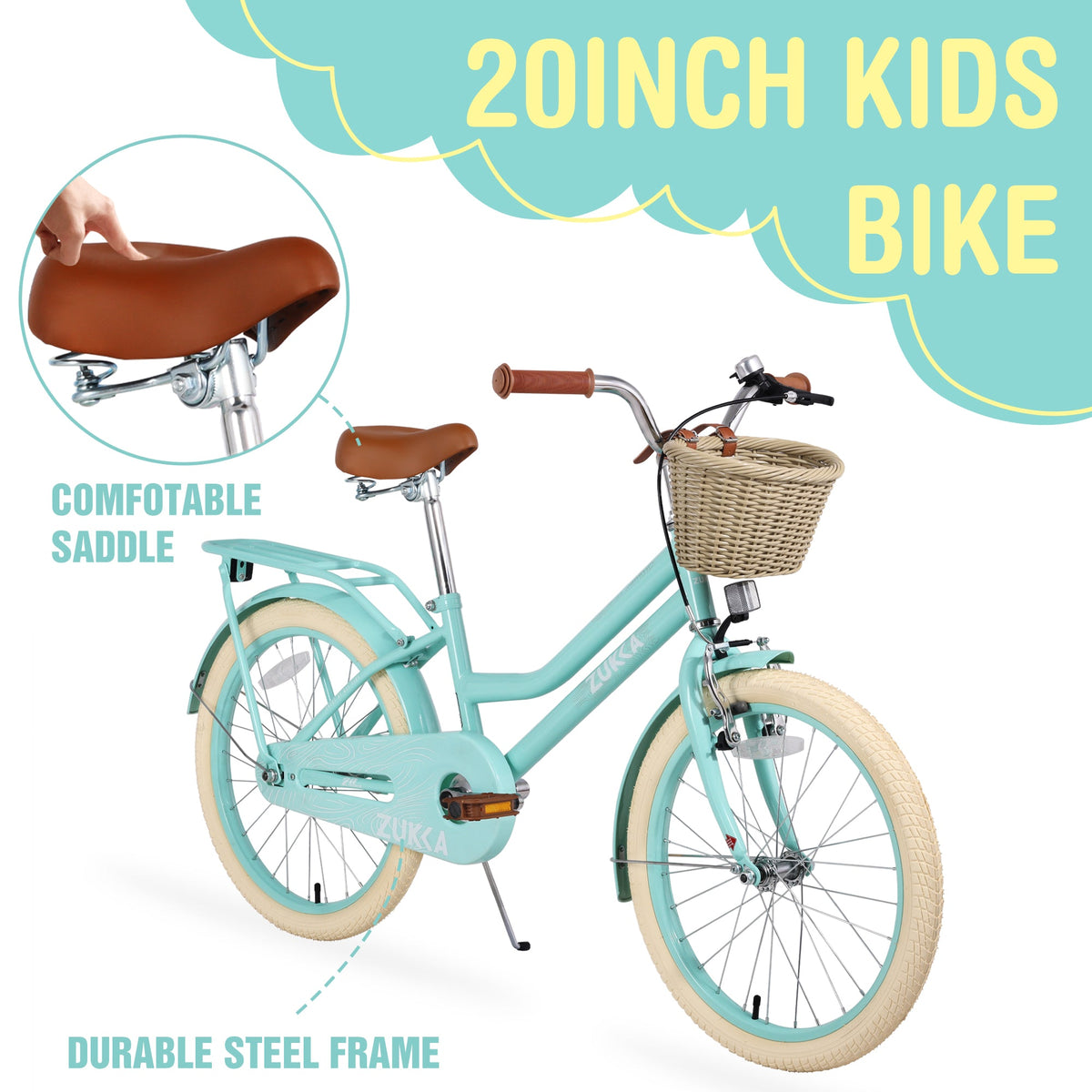 Girls 20 Inch Bike with Basket - Steel Frame for Ages 7-10