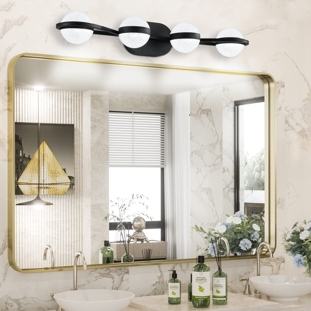 30" Black Minimalist LED Bathroom Vanity Light with Acrylic Shades - Black