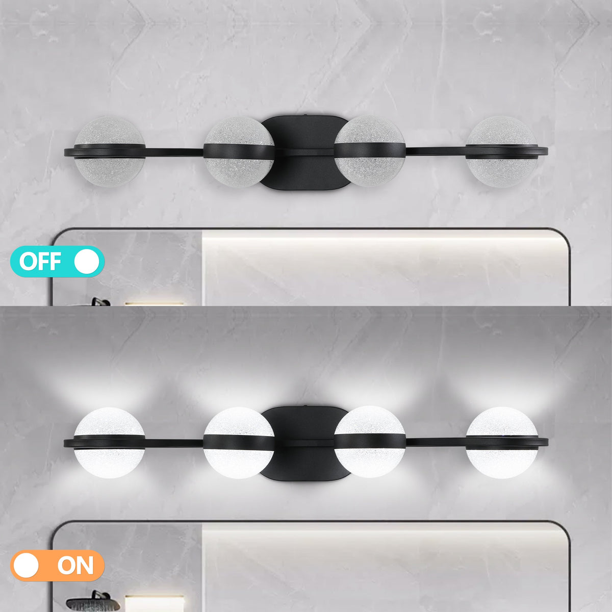 30" Black Minimalist LED Bathroom Vanity Light with Acrylic Shades - Black