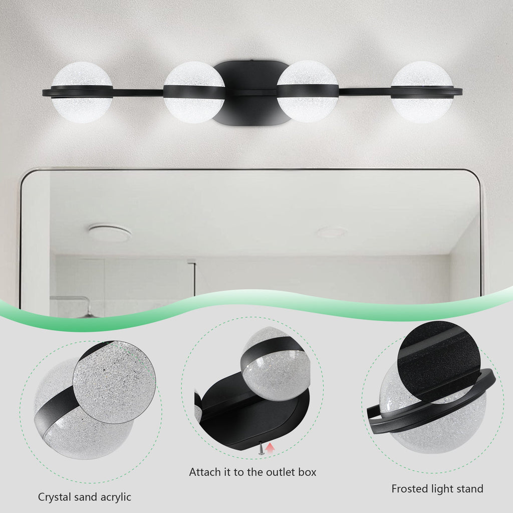 30" Black Minimalist LED Bathroom Vanity Light with Acrylic Shades - Black