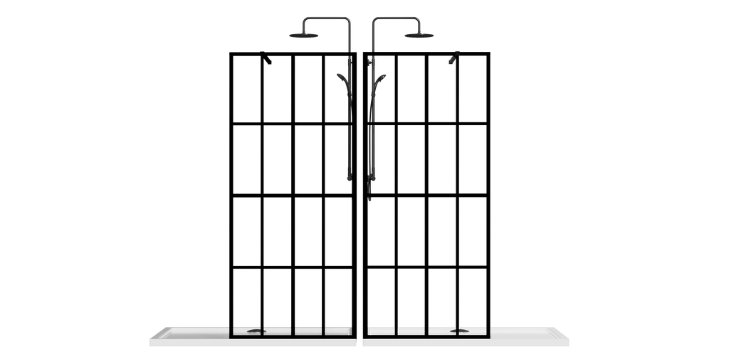 Tempered Glass Shower Screen with Open Entry - Black