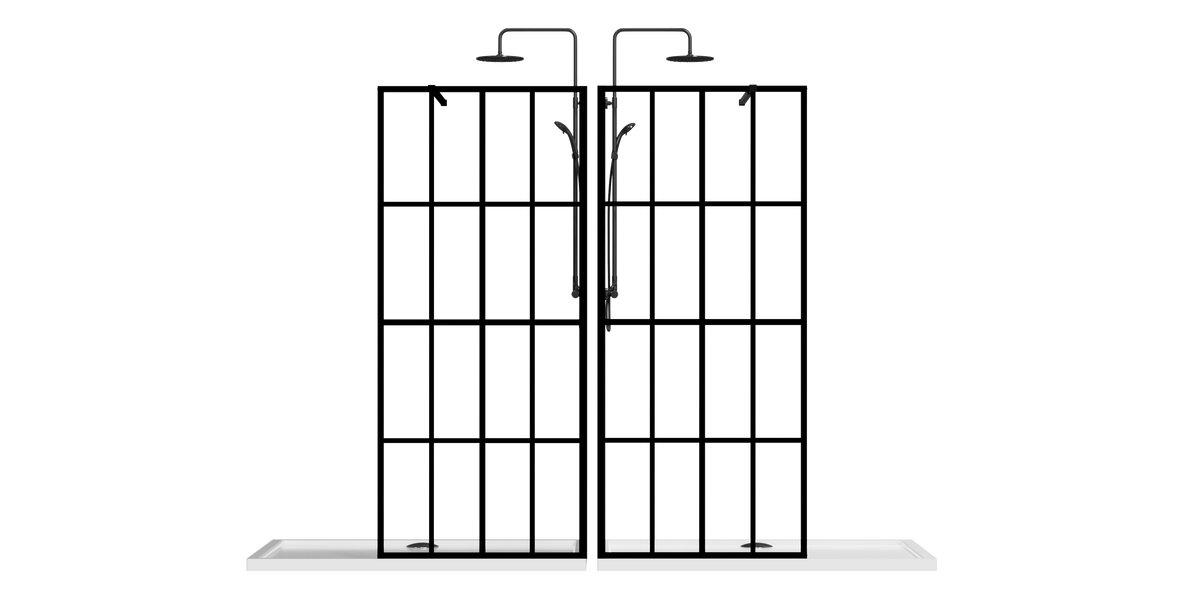 Tempered Glass Shower Screen with Open Entry - Black