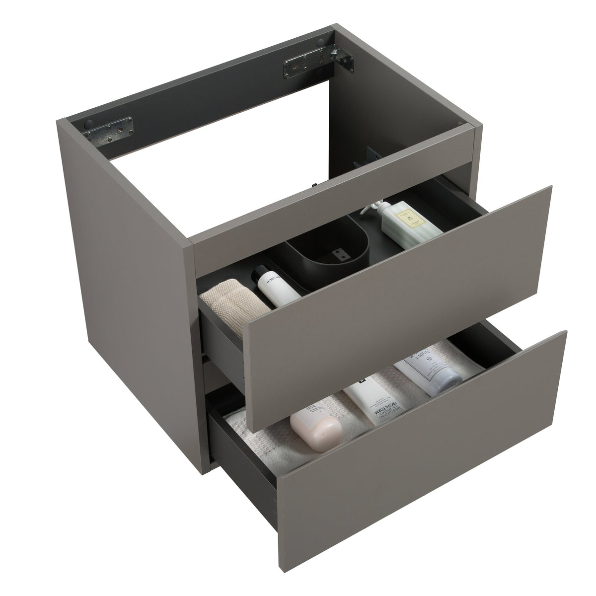Wall Mount Bathroom Cabinet with Double Drawers - White & Gray