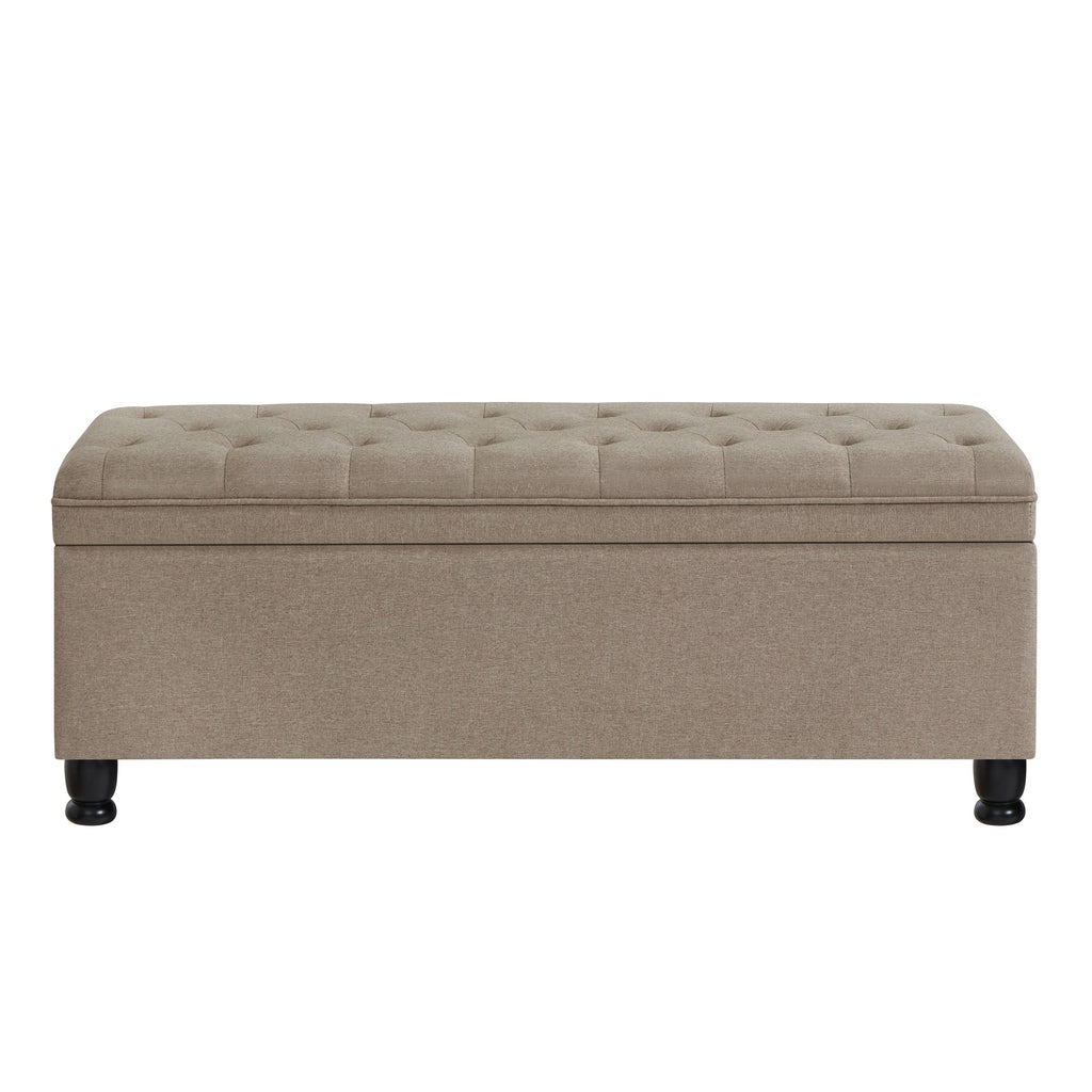Upholstered Tufted Button Storage Bench with Hidden Storage - Linen