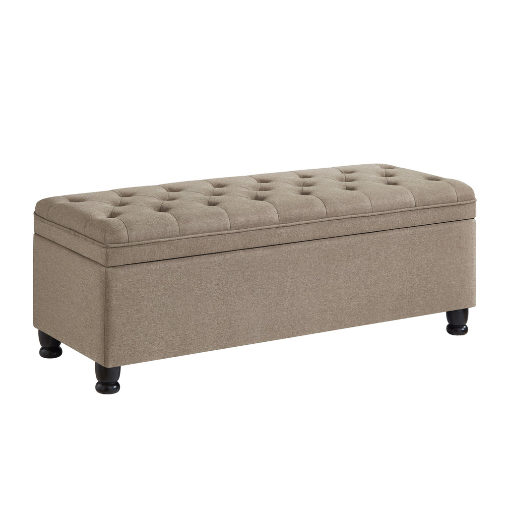 Upholstered Tufted Button Storage Bench with Hidden Storage - Linen
