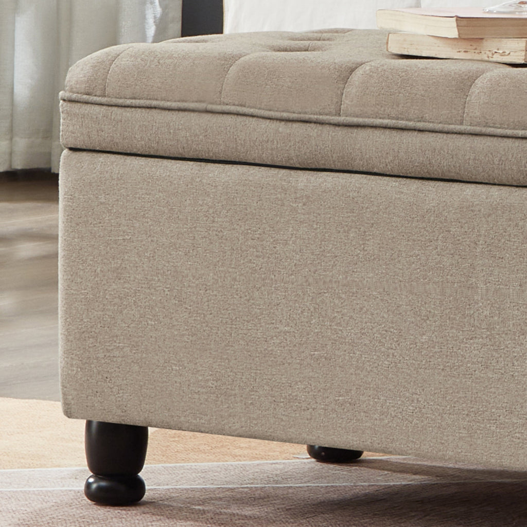 Upholstered Tufted Button Storage Bench with Hidden Storage - Linen