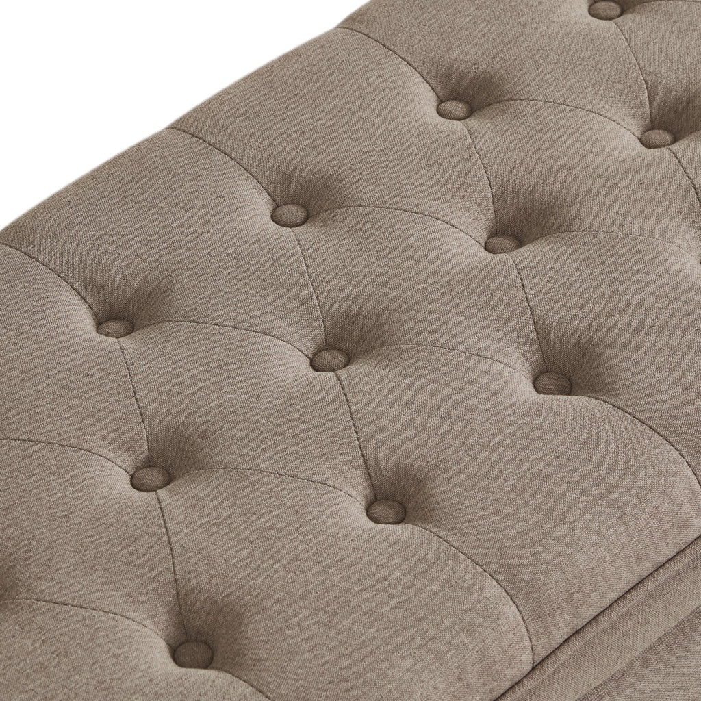 Upholstered Tufted Button Storage Bench with Hidden Storage - Linen