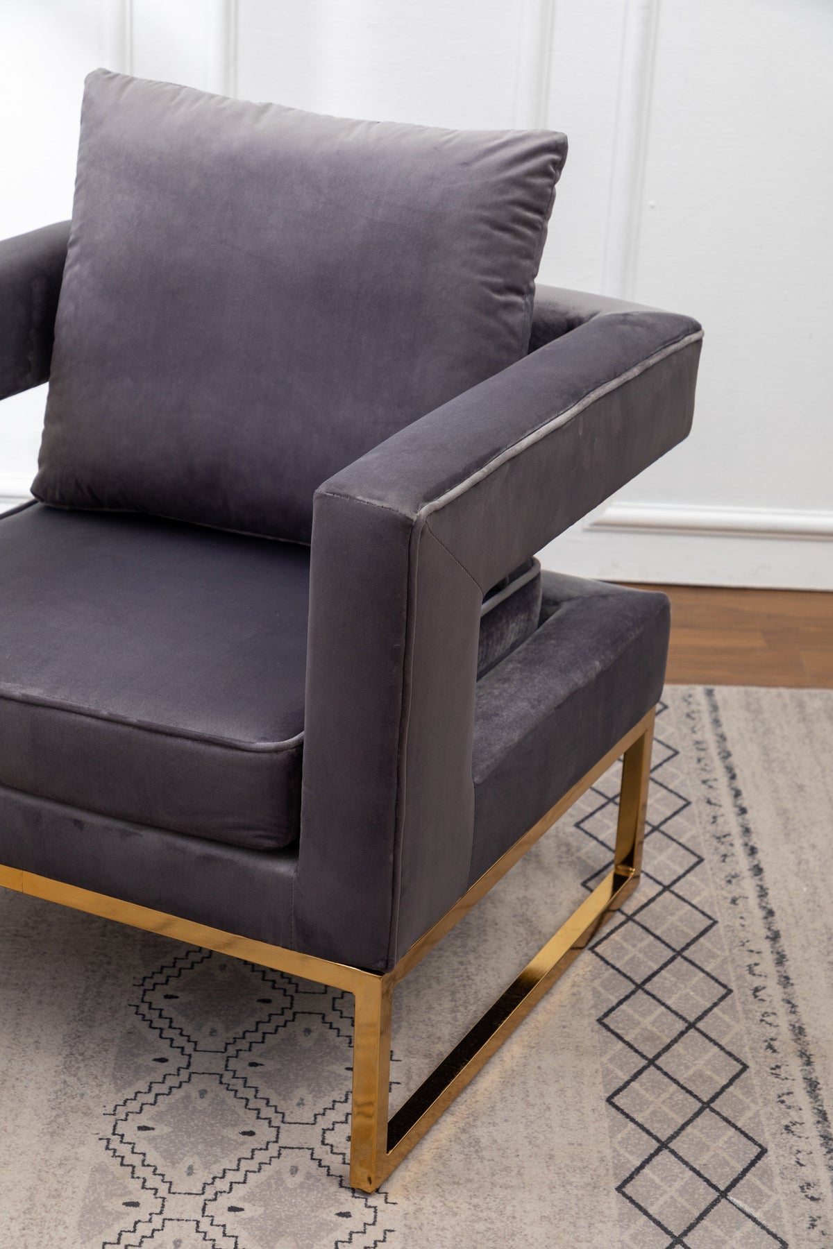 Lenola Contemporary Upholstered Accent Arm Chair with Gold Frame - Gray