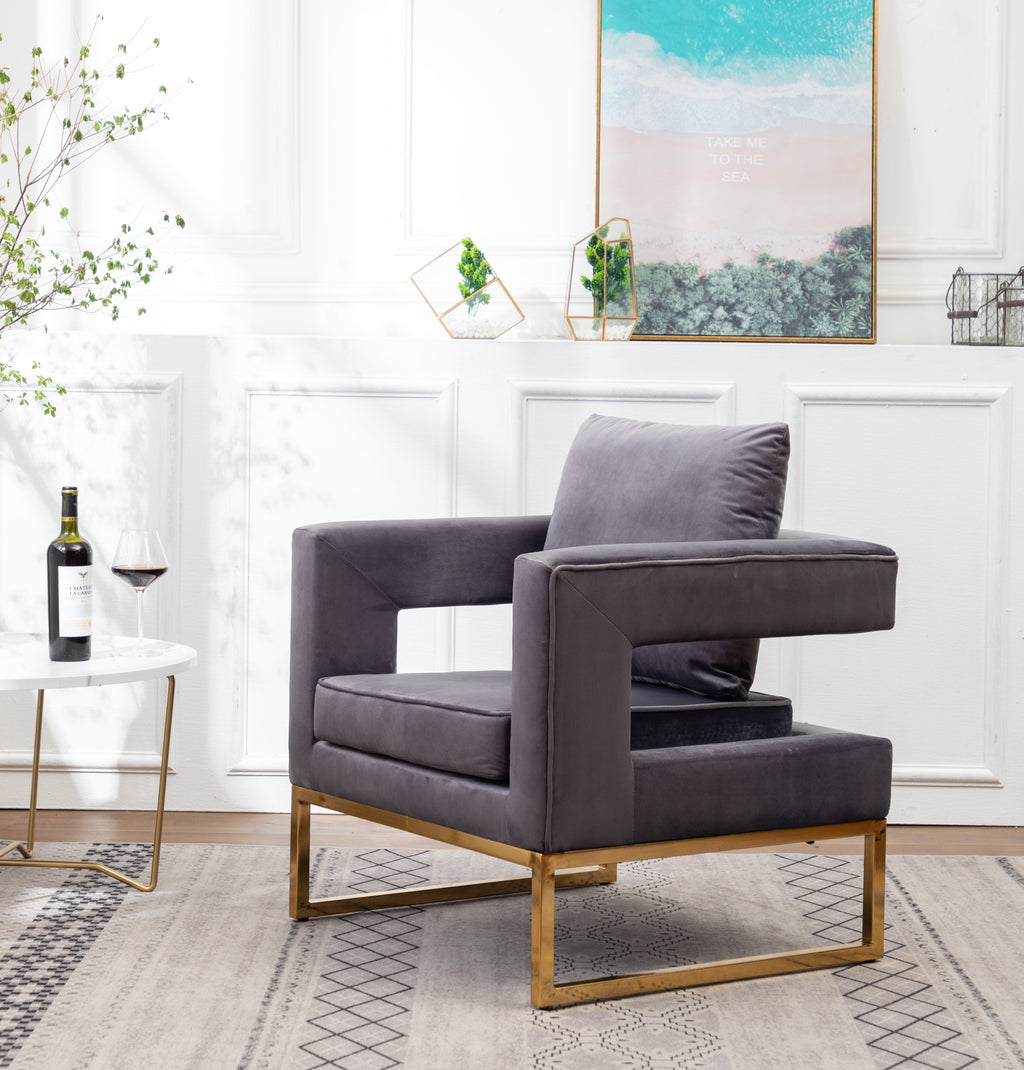Lenola Contemporary Upholstered Accent Arm Chair with Gold Frame - Gray