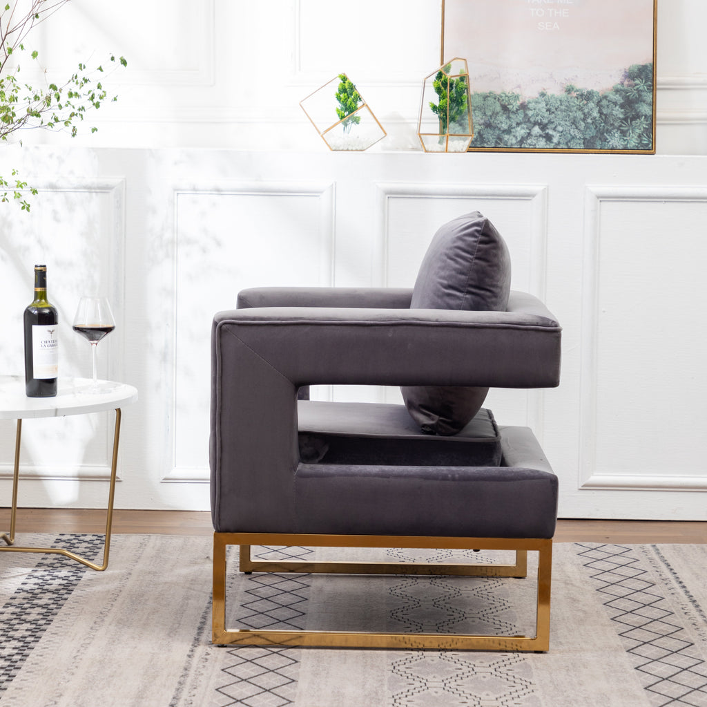 Lenola Contemporary Upholstered Accent Arm Chair with Gold Frame - Gray