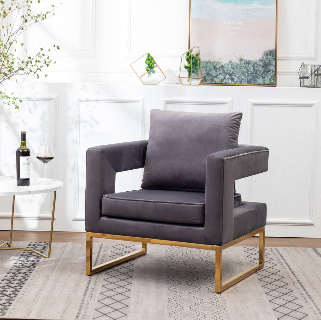 Lenola Contemporary Upholstered Accent Arm Chair with Gold Frame - Gray
