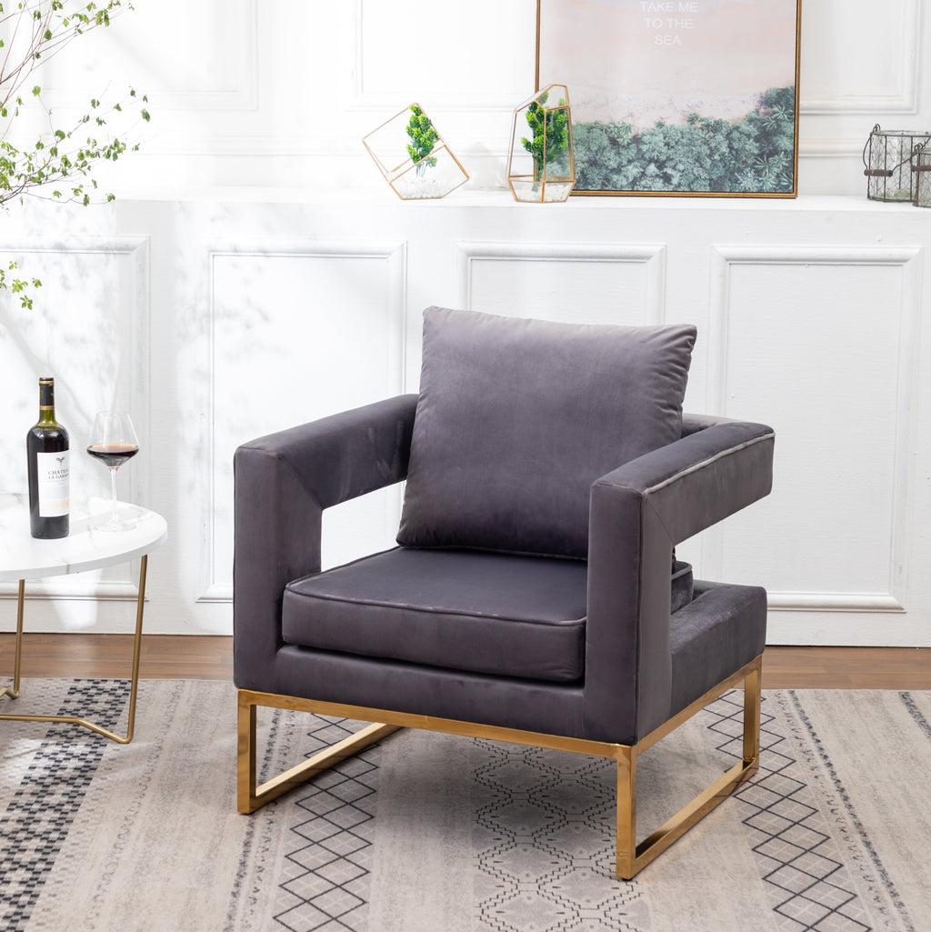 Lenola Contemporary Upholstered Accent Arm Chair with Gold Frame - Gray