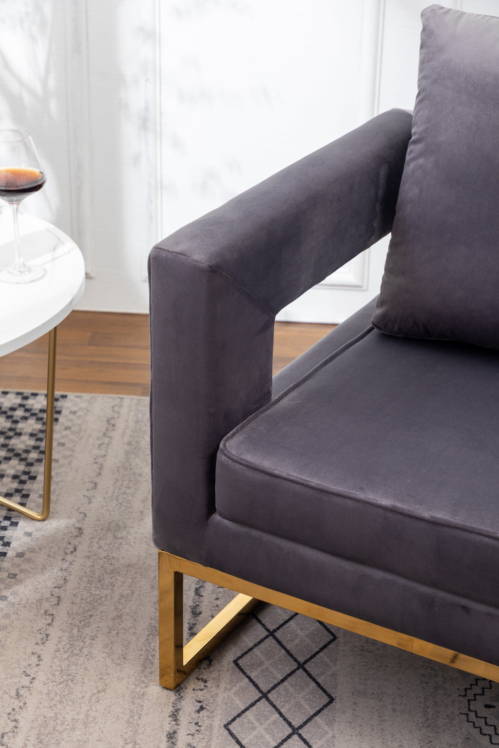 Lenola Contemporary Upholstered Accent Arm Chair with Gold Frame - Gray