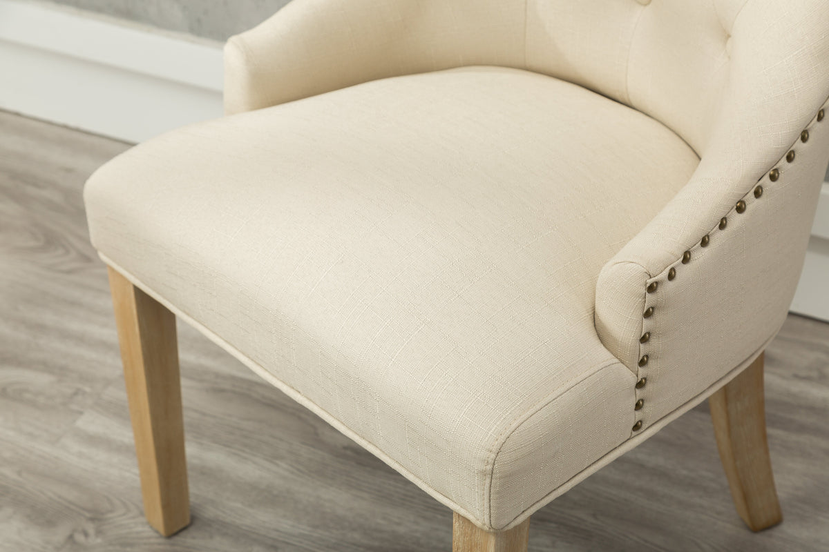 Tan Button Tufted Wingback Hostess Chairs with Solid Wood Legs - Set of 2