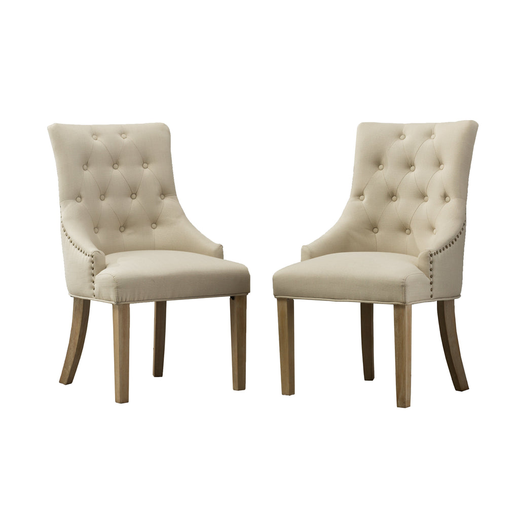 Tan Button Tufted Wingback Hostess Chairs with Solid Wood Legs - Set of 2