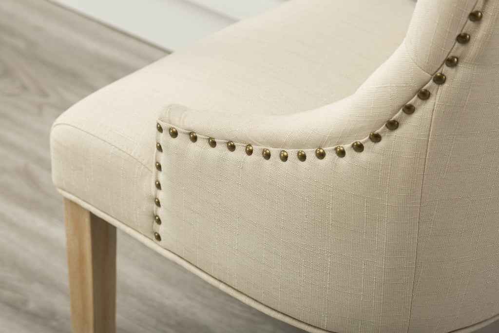 Tan Button Tufted Wingback Hostess Chairs with Solid Wood Legs - Set of 2
