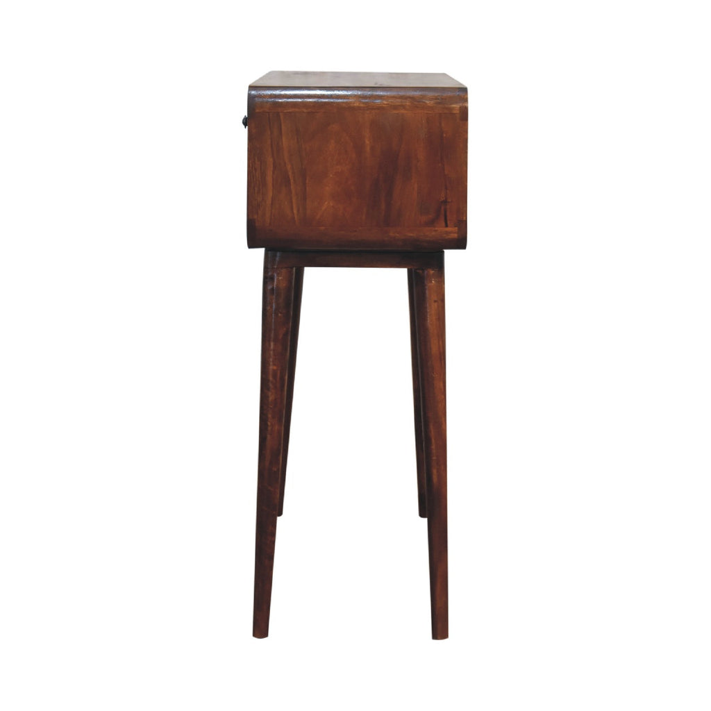 Chestnut Console Table with Nordic Legs and 2 Drawers - Solid Wood
