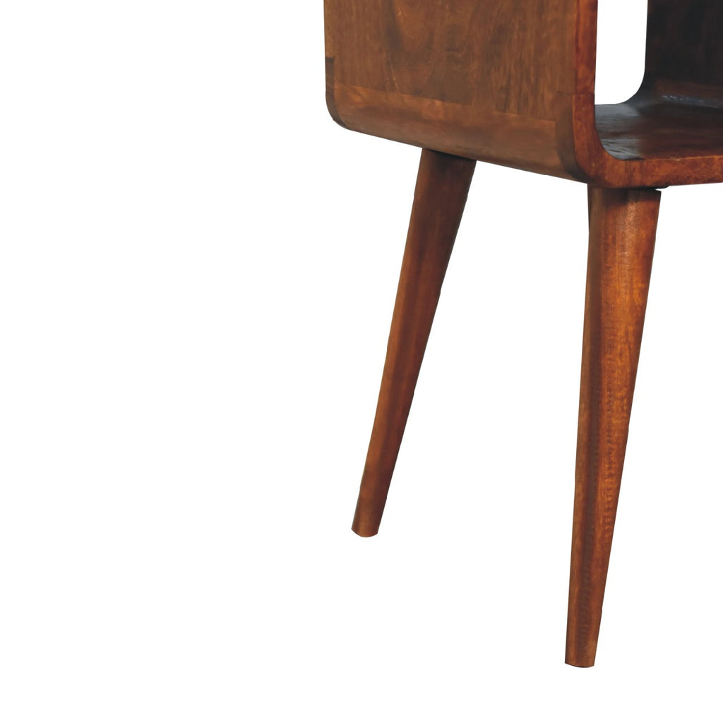 Solid Wood Mini Chestnut Curve Lower Bedside Nightstand with Drawer – Chestnut