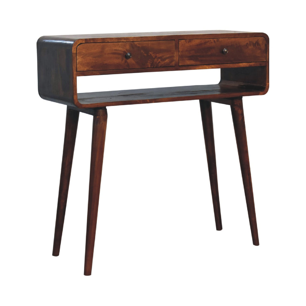 Chestnut Console Table with Nordic Legs and 2 Drawers - Solid Wood