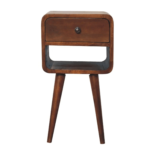 Solid Wood Mini Chestnut Curve Lower Bedside Nightstand with Drawer – Chestnut