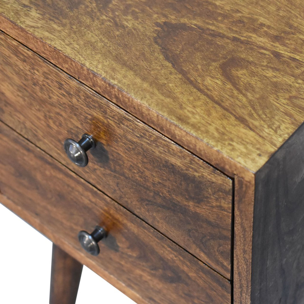 Solid Wood Mini Nightstand with 2 Drawers - Chestnut