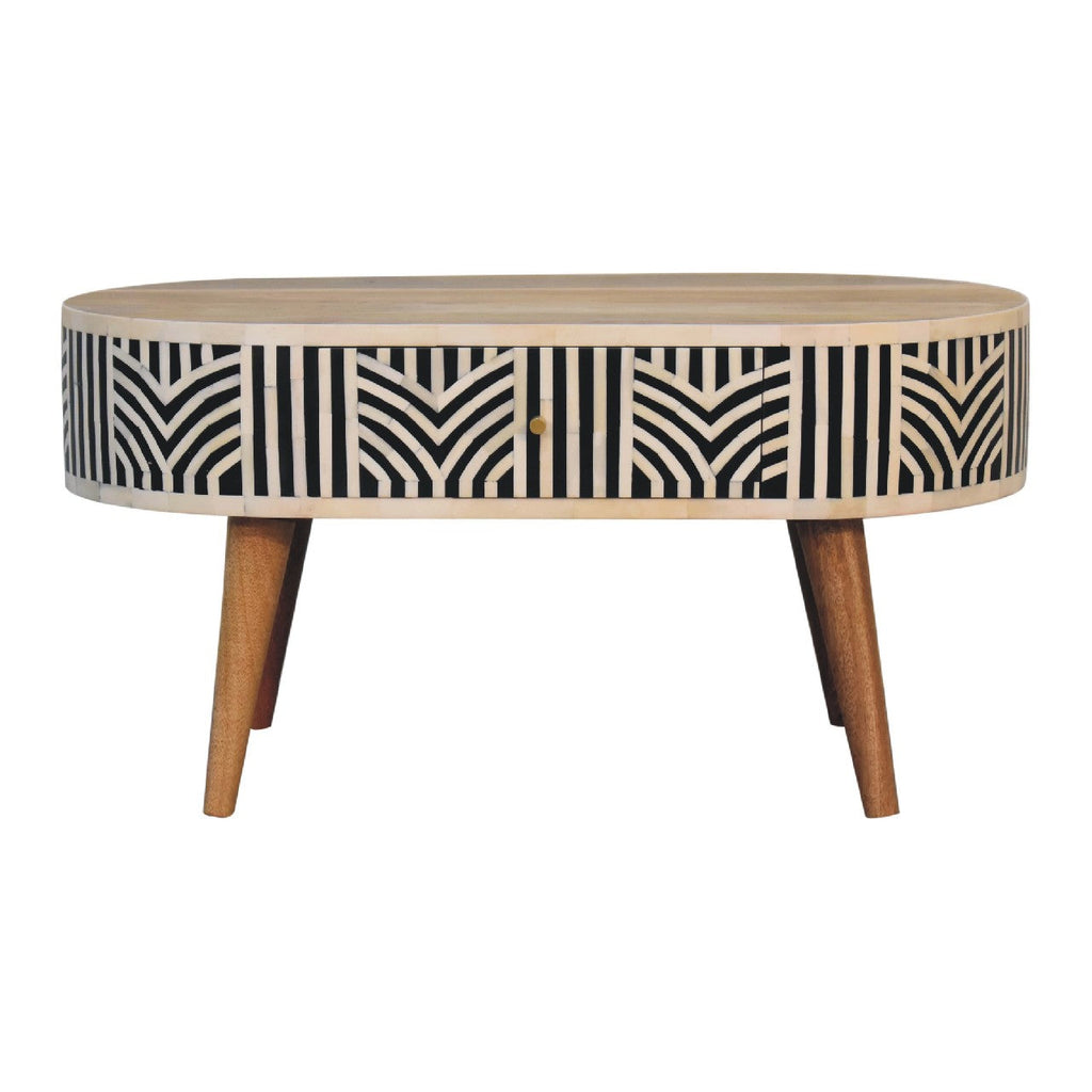 Edessa Bone Inlay Coffee Table with 2-Drawers and Nordic Legs - Bone Inlay