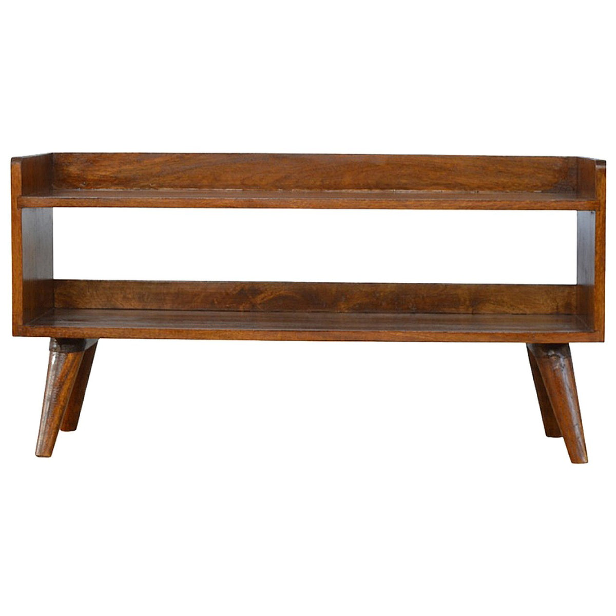 Solid Wood Nordic Storage Bench with Open Storage - Chestnut