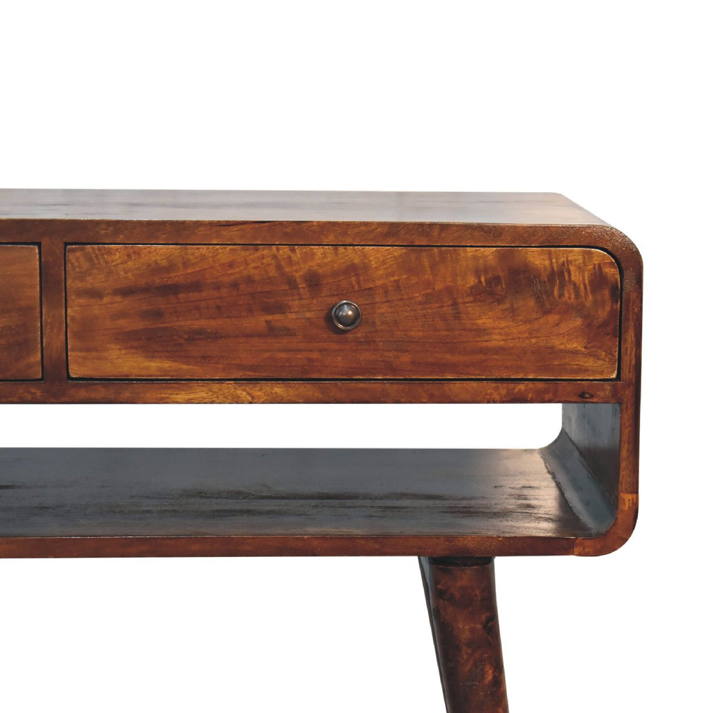 Chestnut Console Table with Nordic Legs and 2 Drawers - Solid Wood