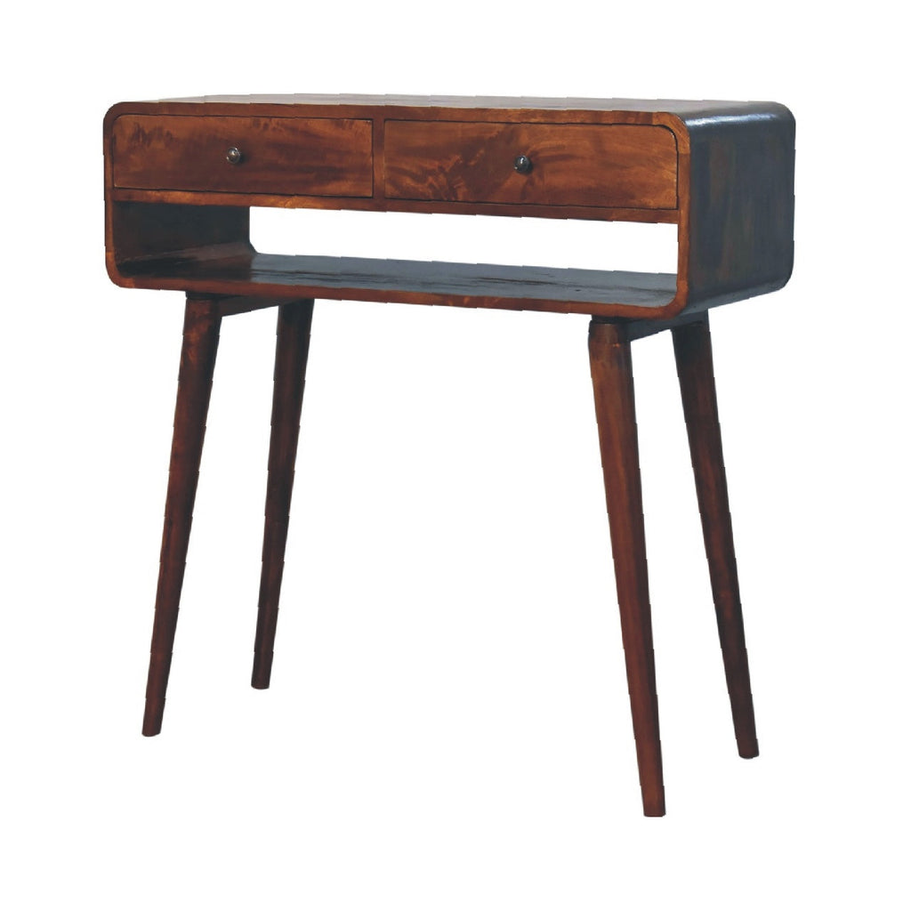Chestnut Console Table with Nordic Legs and 2 Drawers - Solid Wood
