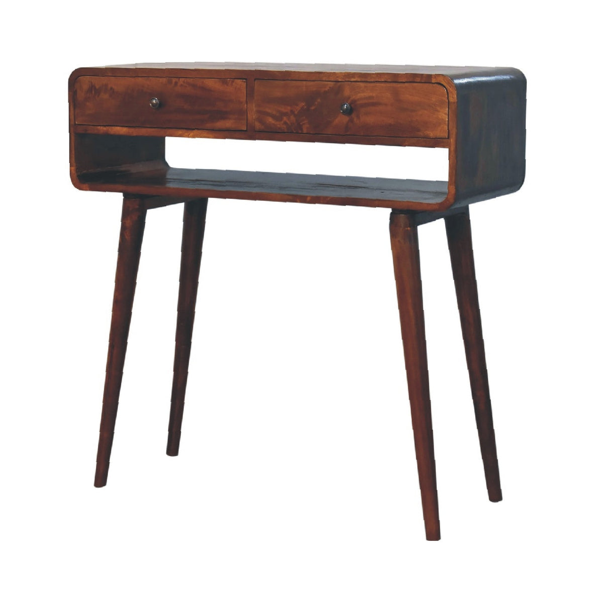 Chestnut Console Table with Nordic Legs and 2 Drawers - Solid Wood