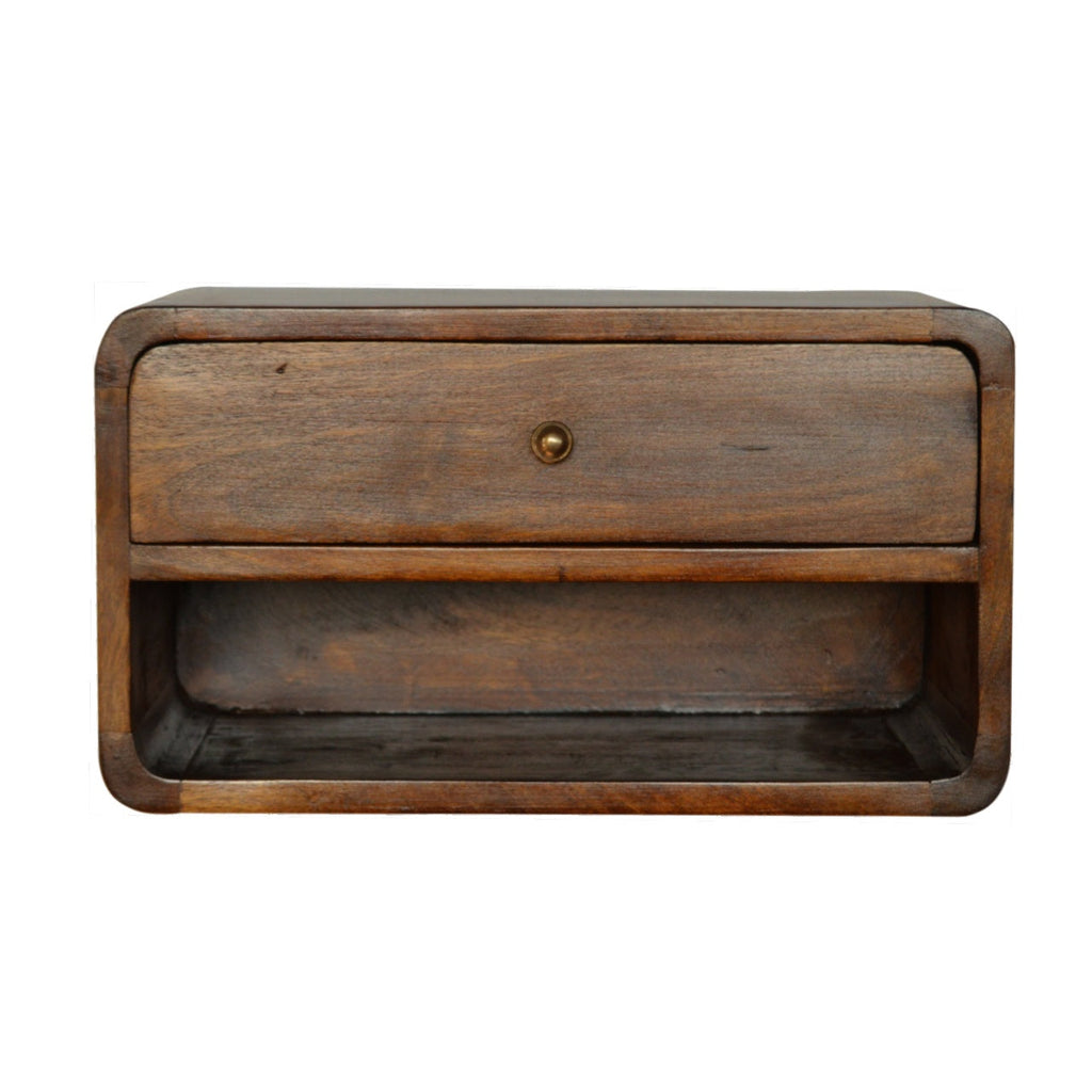 Solid Wood Curve Floating Nightstand with Drawer - Chestnut