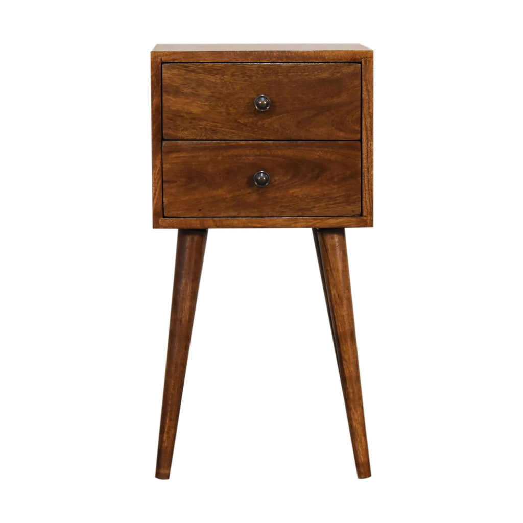 Solid Wood Mini Nightstand with 2 Drawers - Chestnut