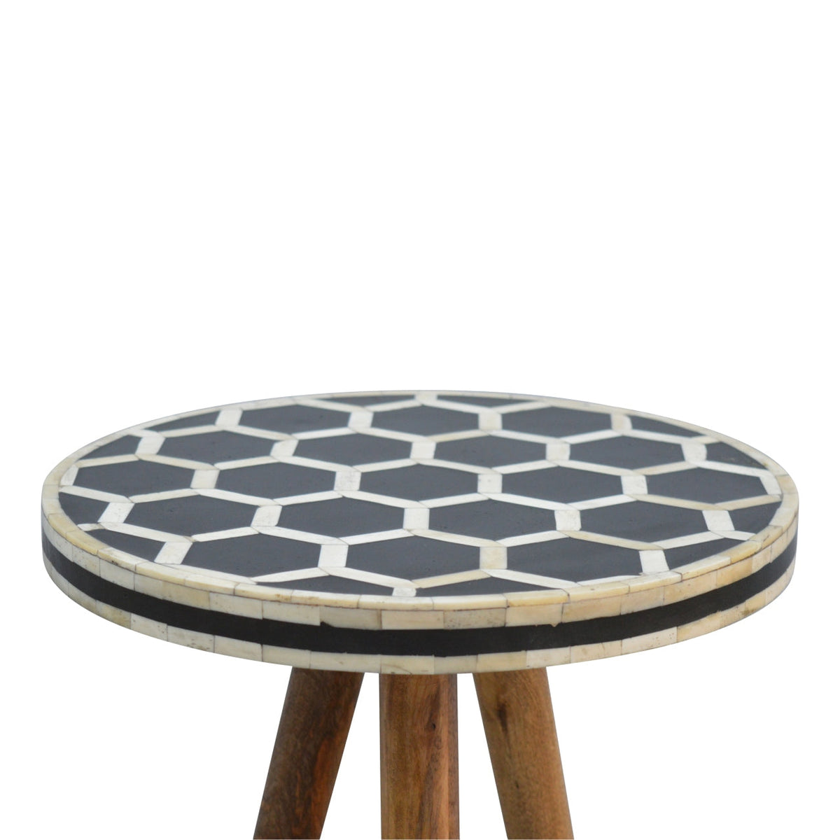 Solid Wood Bone Inlay Tripod Stool with Stylish Tripod Design