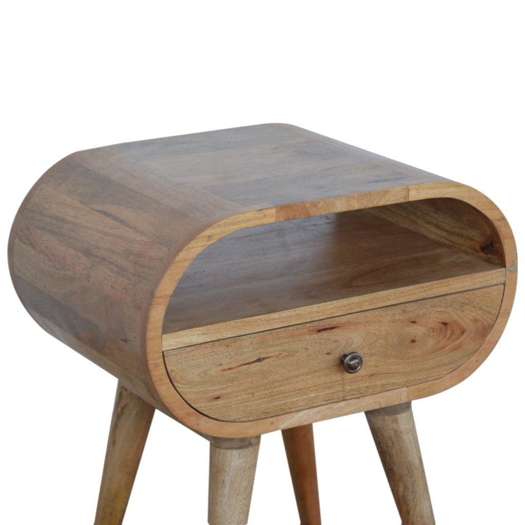 Circular Open Slot Nightstand with Nordic Legs - Solid Wood