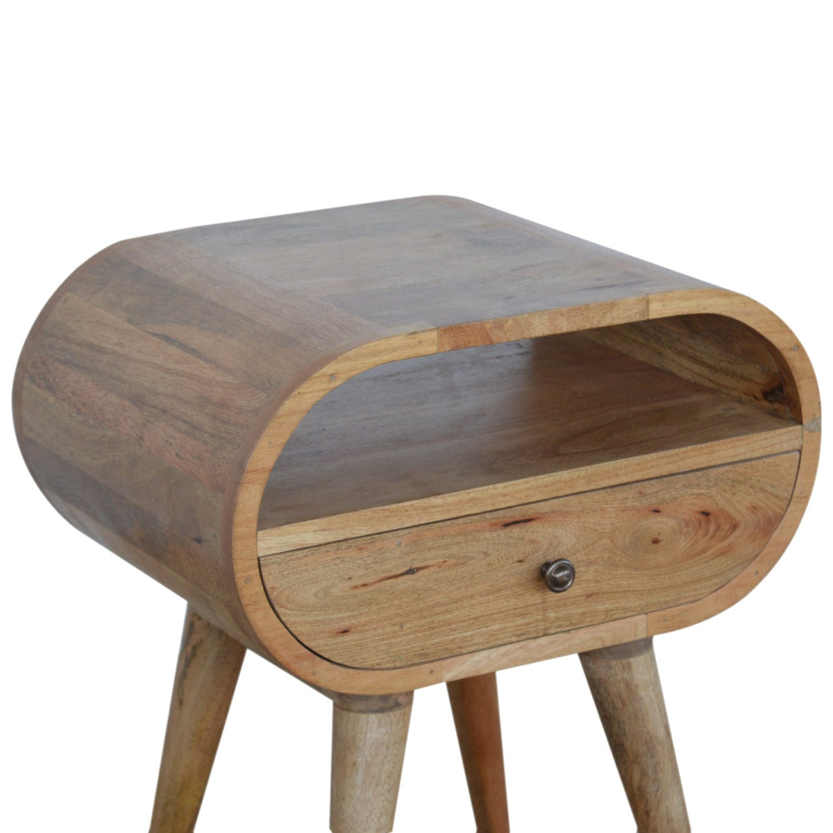Circular Open Slot Nightstand with Nordic Legs - Solid Wood