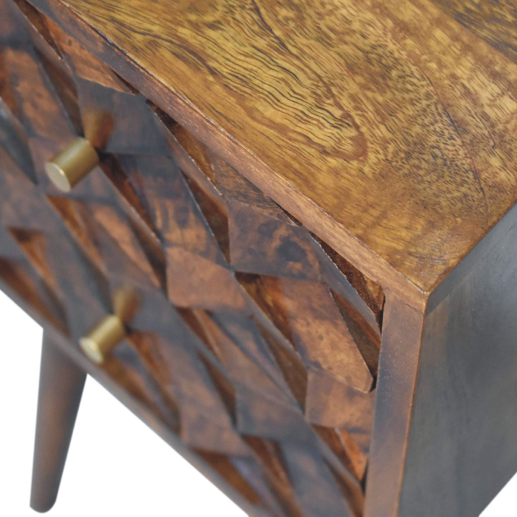 Solid Wood Mini Cube Nightstand with 2 Drawers – Chestnut