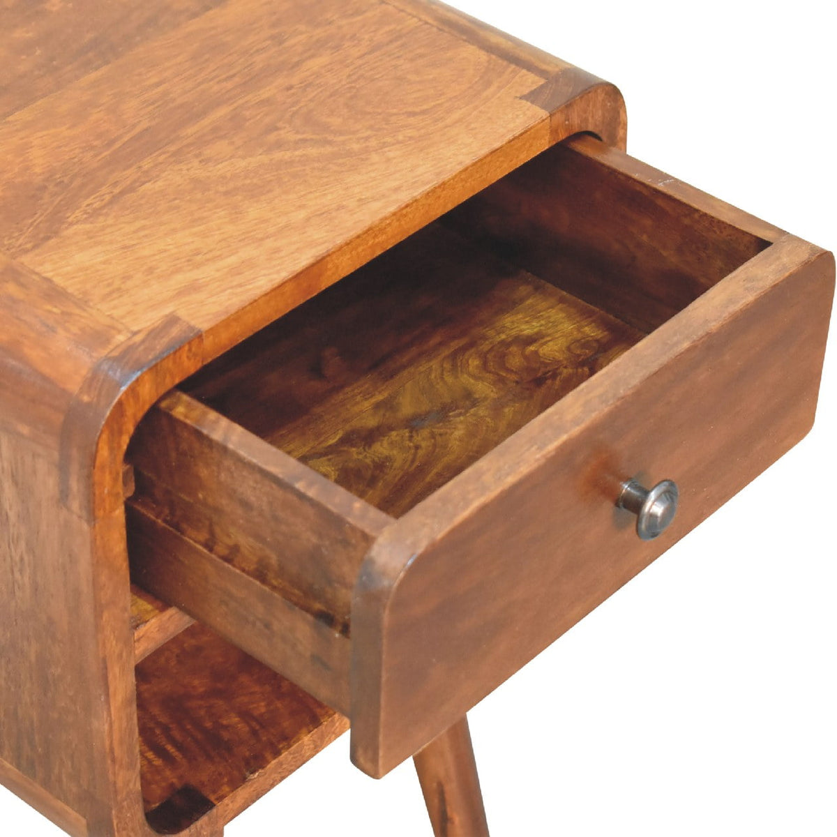 Solid Wood Mini Chestnut Curve Lower Bedside Nightstand with Drawer – Chestnut