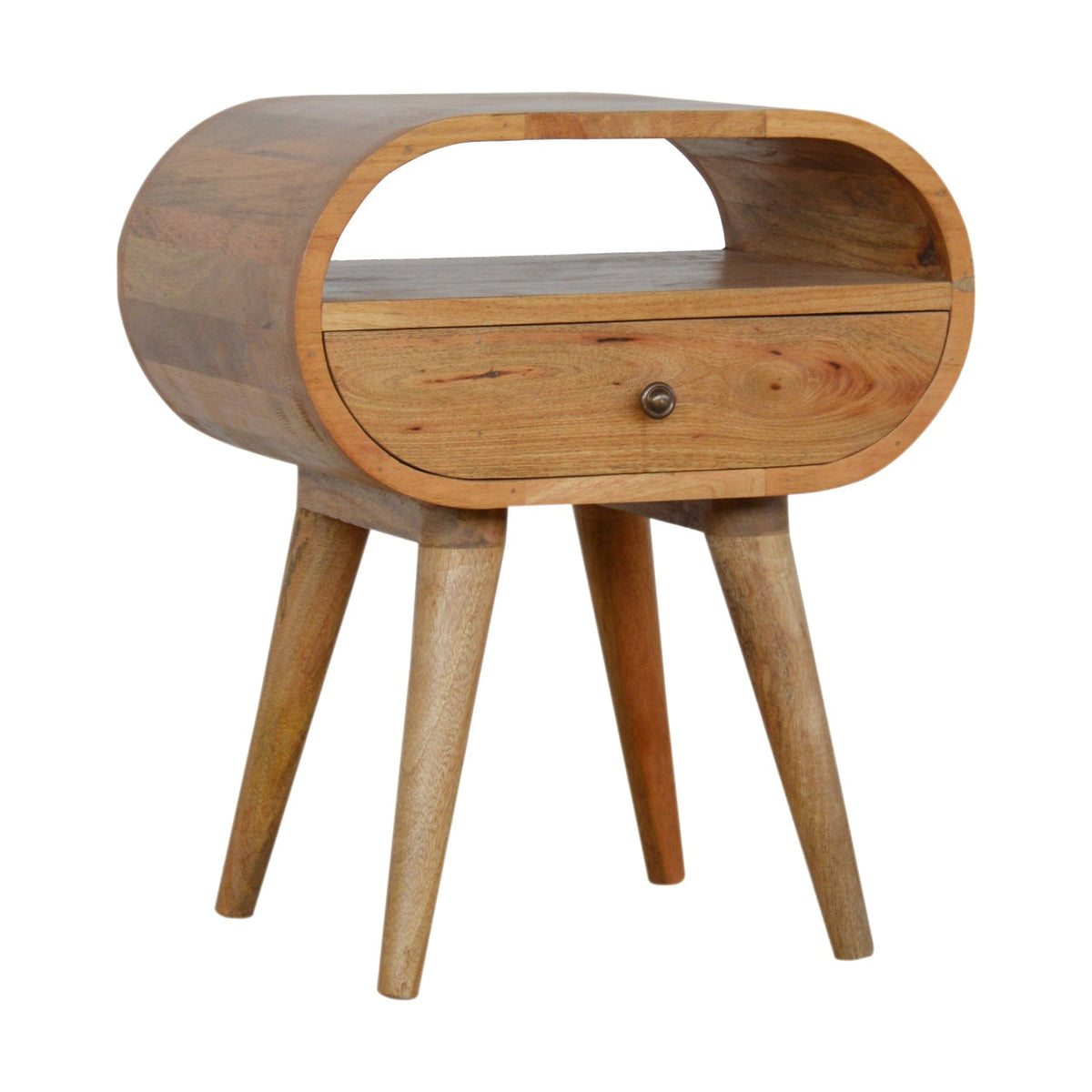 Circular Open Slot Nightstand with Nordic Legs - Solid Wood