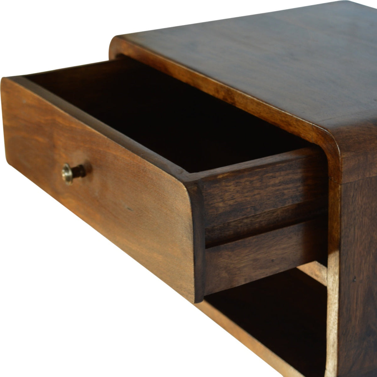 Solid Wood Curve Floating Nightstand with Drawer - Chestnut