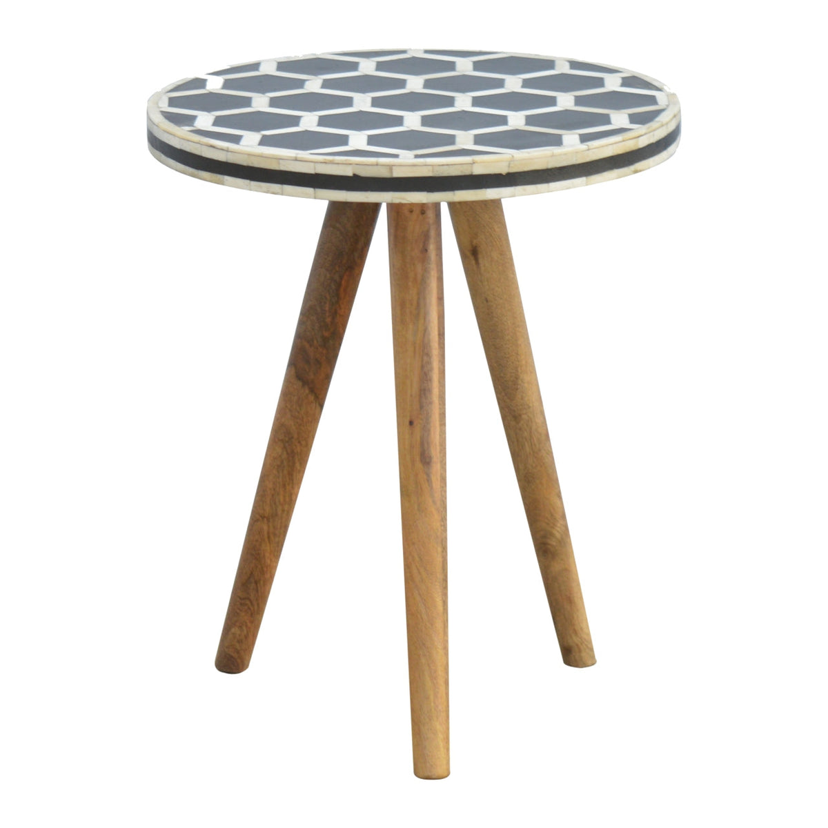 Solid Wood Bone Inlay Tripod Stool with Stylish Tripod Design