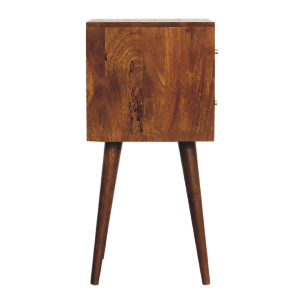 Solid Wood Mini Cube Nightstand with 2 Drawers – Chestnut