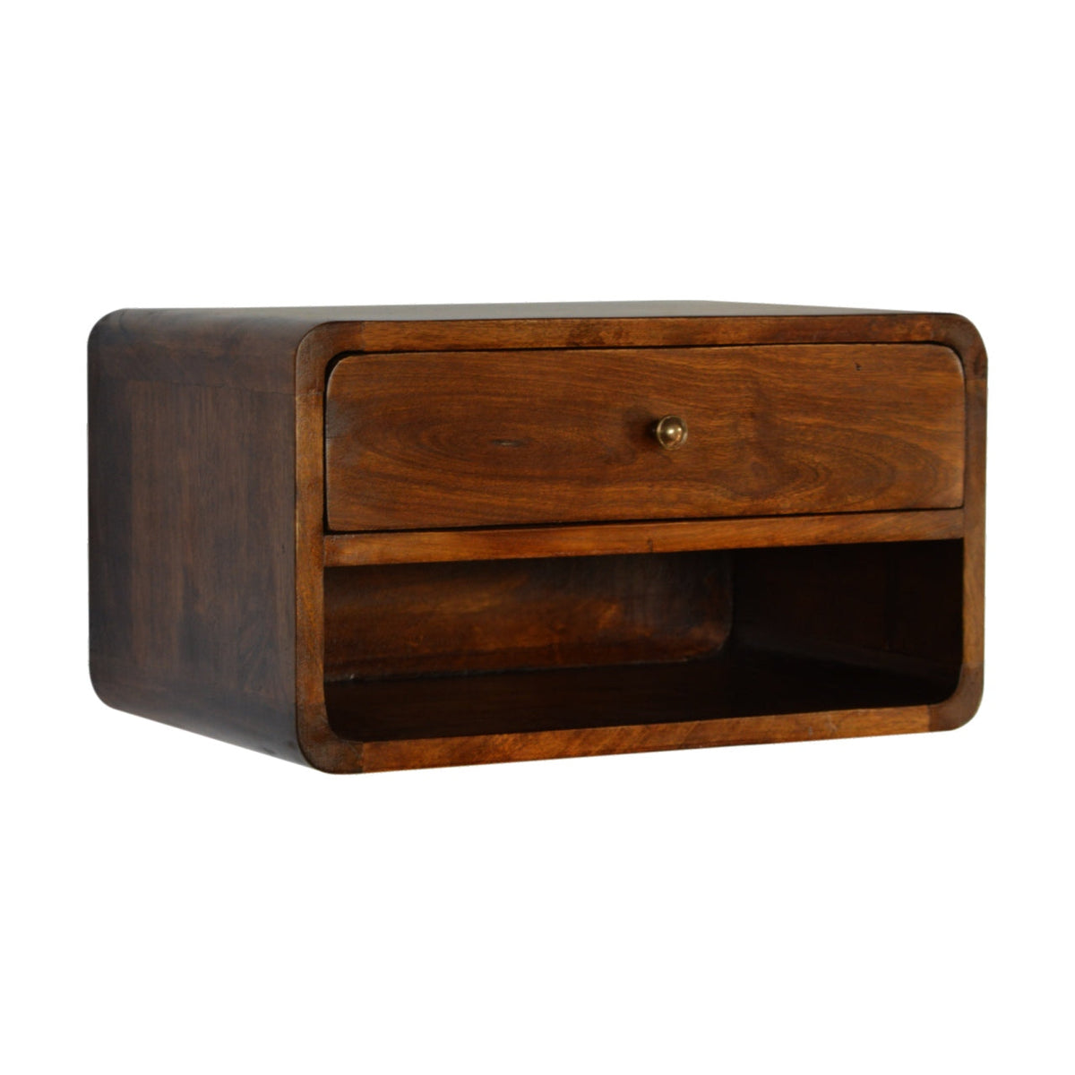 Solid Wood Curve Floating Nightstand with Drawer - Chestnut