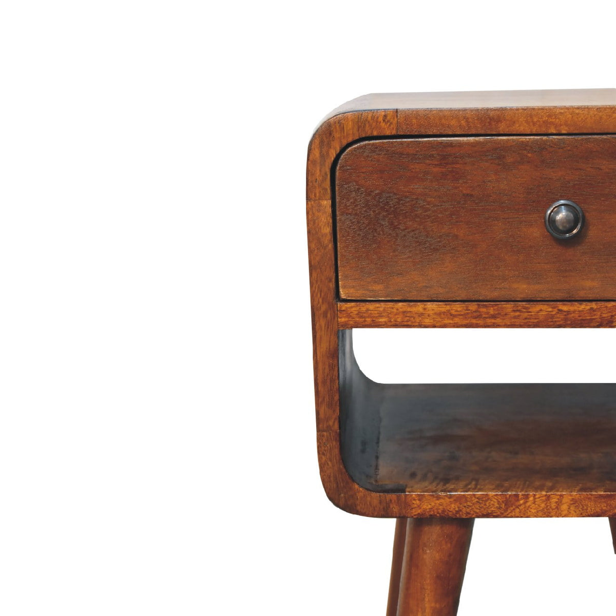 Solid Wood Mini Chestnut Curve Lower Bedside Nightstand with Drawer – Chestnut