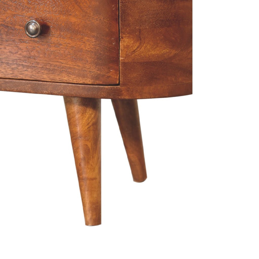 Chestnut Round Open Media Unit with 2 Drawers and Open Slot - Chestnut Finish