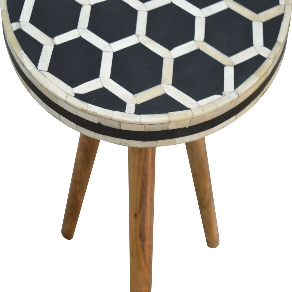 Solid Wood Bone Inlay Tripod Stool with Stylish Tripod Design