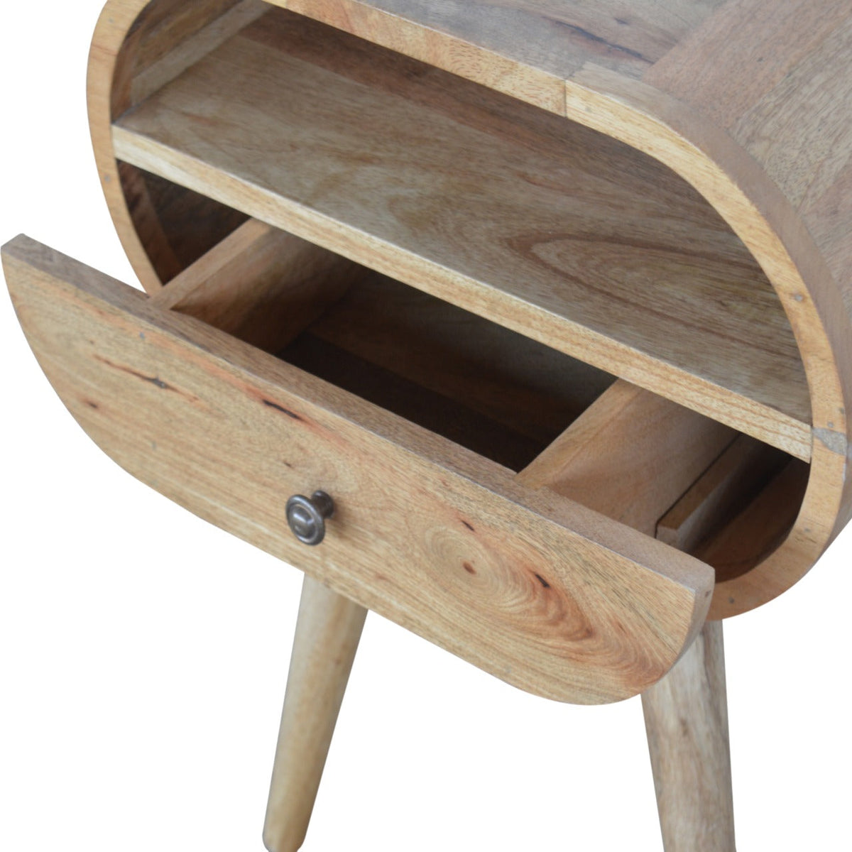 Circular Open Slot Nightstand with Nordic Legs - Solid Wood