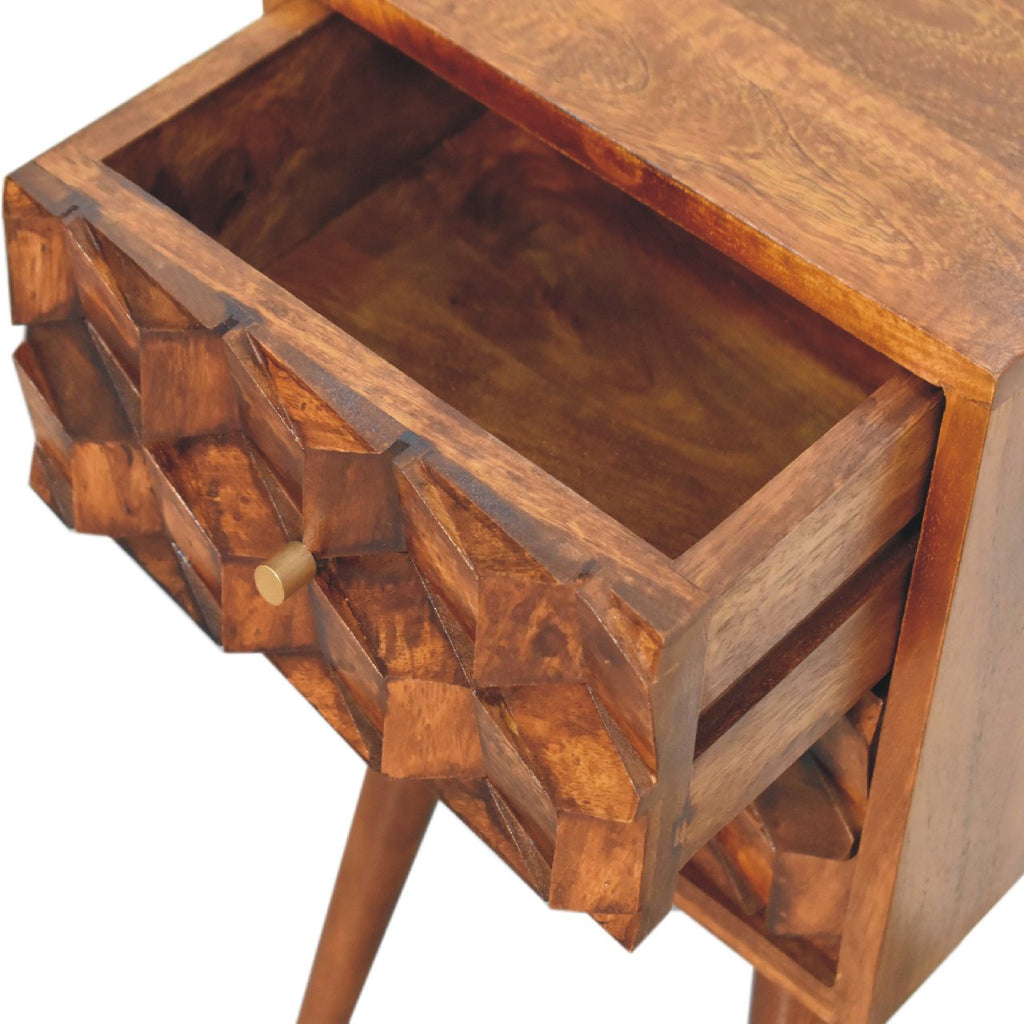 Solid Wood Mini Cube Nightstand with 2 Drawers – Chestnut