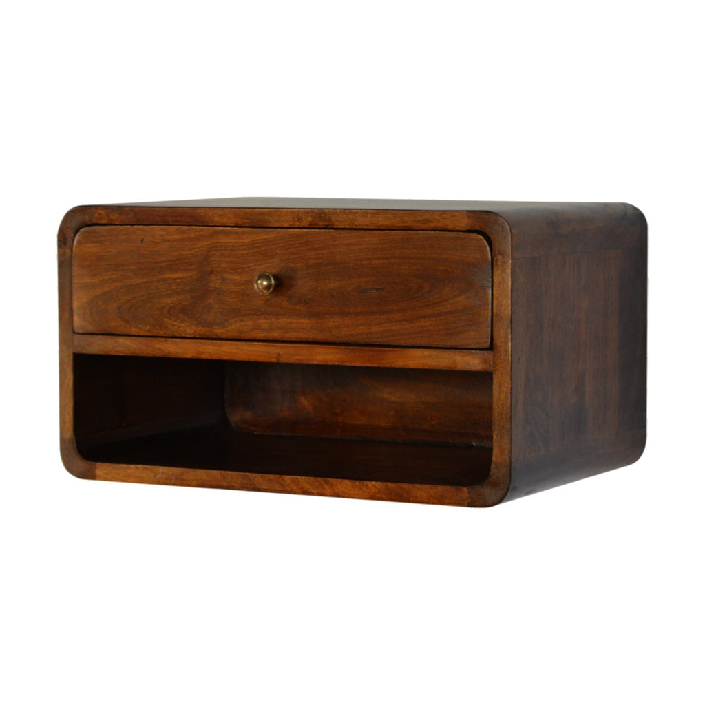Solid Wood Curve Floating Nightstand with Drawer - Chestnut