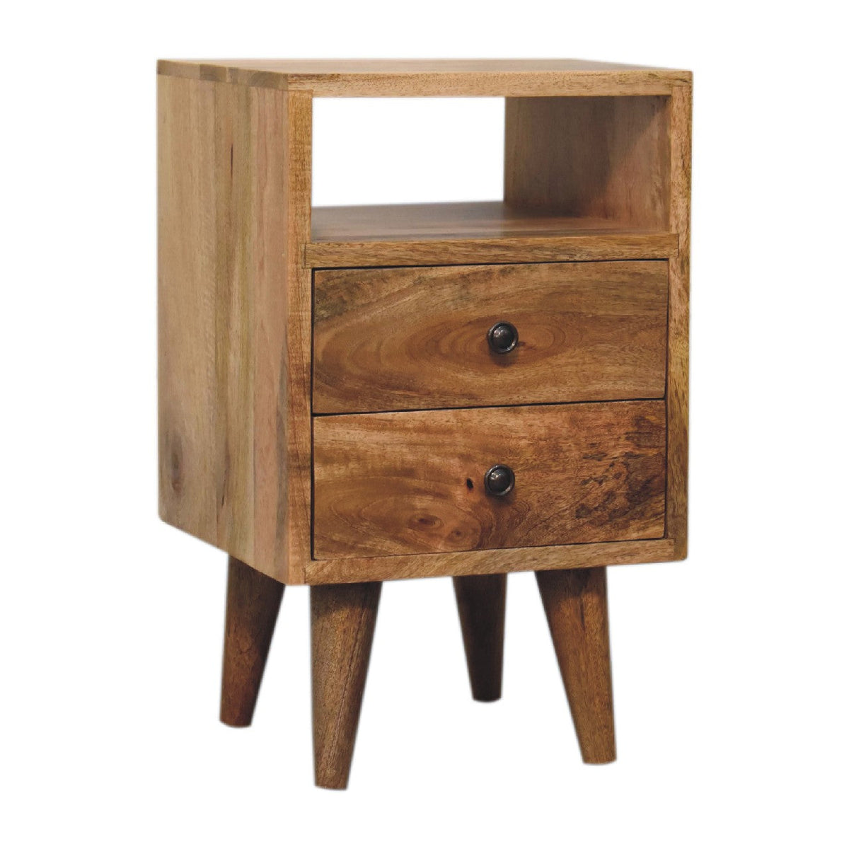 Solid Wood Mini Oak-ish Classic Nightstand with 2 Drawers - Oak