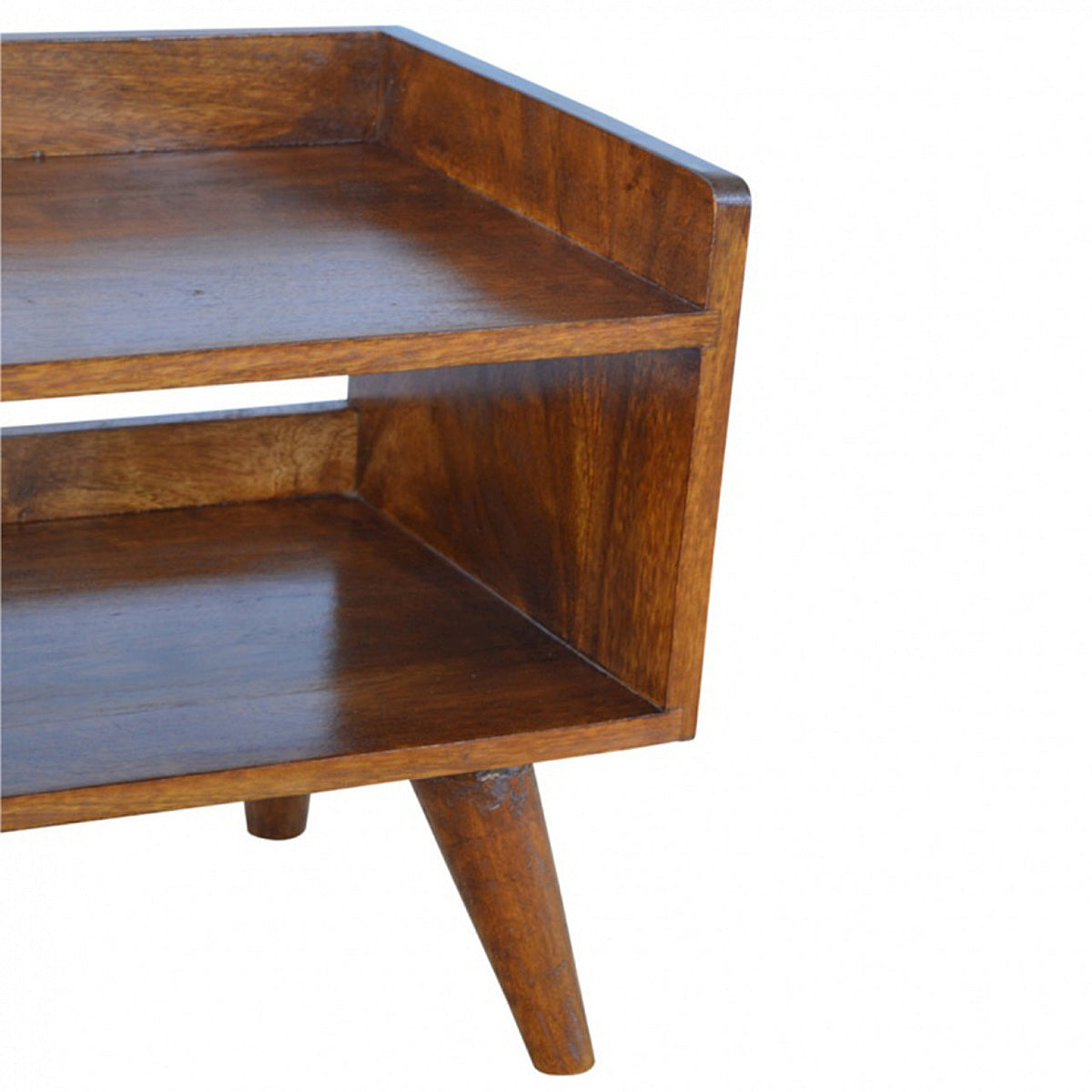 Solid Wood Nordic Storage Bench with Open Storage - Chestnut